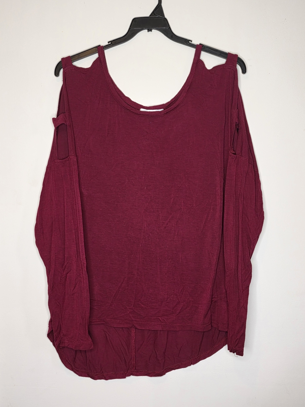 Slinky Long Sleeve Open Shoulder Top in Wine